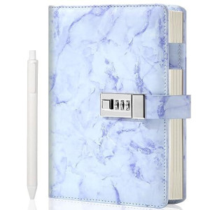 Cagie Marble Diary With Lock For Girls And Women, A5 Secret Journal With Lock 192 Pages Waterproof Girls Locked Diary With Pen, Password Locked Journals For Teen Girls, Purple
