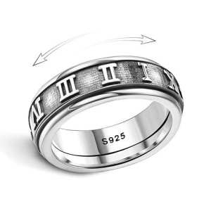 Milacolato 925 Sterling Silver Anxiety Ring For Women Men Platinum Plated Sterling Silver Band Fidget Ring Arabic Numerals Spinner Ring Stress Anxiety Relief Item, Size 5