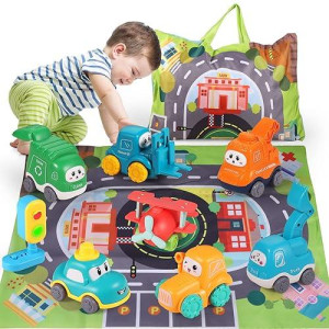 Alasou 7 Pcs Baby Cranes Car Toys With Playmat/Storage Bag|1St Birthday Gifts For Toddler Toys Age 1-2|Baby Toys For 1 2 Year Old Boy|1 2 Year Old Boy Birthday Gift For Infant Toddlers