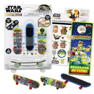 Star Wars Mandalorian Fingerboard Toy Set - 3 Pc Bundle With Star Wars Mandalorian Finger Skateboard For Kids, Star Wars Stickers And More (Star Wars Party Favors)