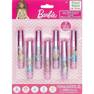 Townley Girl Barbie Movie 7 Pc Vegan Plant Based Lip Gloss Makeup Set For Girls Kids Toddlers, Perfect For Parties Sleepovers Makeovers Birthday Gift For Girls 3 Yrs +
