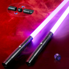Oomyeh 2 In 1 Dueling Lightsaber Alloy Handle 7 Colors With 3 Modes Light Saber Type-C Rechargeable Lightsaber For Kids And Adults Children'S Day (2 Pack Black)