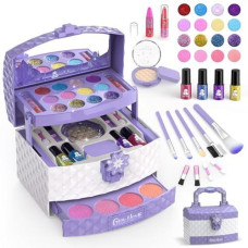 Girlshome Kids Makeup Kit For Girl 35 Pcs Washable Toddler Makeup Kit, Girl Toys Real Cosmetic Little Girls Makeup Set, Safe & Non-Toxic Frozen Makeup Set For 3-12 (Light Purple)