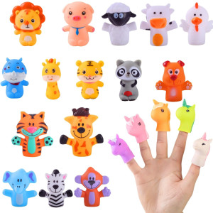Animals And Unicorns Finger Puppets 20-Piece Set - Fun Toy Gift For Kids, Boys & Girls - Bath Puppets For Playtime, Children Birthday Party Favors, Cake Toppers, Pinata & Stocking Stuffers