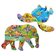 Gayisic Puzzles For Kids Ages 8-10, 136 Pieces Turtle And 200 Pieces Elephant Jigsaw Puzzles For 4 6 8 10 Years Old Boys Girl Birthday Christmas
