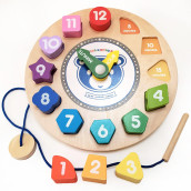 Lace & Learn Wood Clock For Kids - Shapes, Colors, Lacing & Telling Time Toddler Clock - Glow In The Dark Fine Motor Skills And Wooden Toys With Activity Ebook