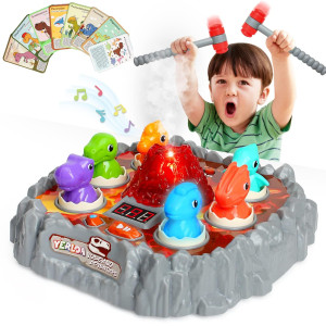 Yerloa Dinosaur Toys For Kids 3-5, Toddler Toys Ages 2-4 Dino Volcano Whack A Mole Game With 2 Hammers, Musical Spray Light Up Learning Outdoor Preschool Birthday Gift For 2 3 4 5 6 Year Old Boy Girl