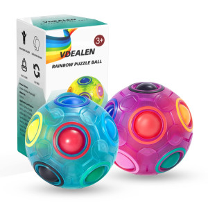 Vdealen Magic Rainbow Puzzle Ball, Fidget Ball Puzzle Brain Teaser Fidget Toy For Boys & Girls- Birthday Party Easter Valentines Day Christmas Stocking Stuffers For Kids Teen & Adults-2 Pack