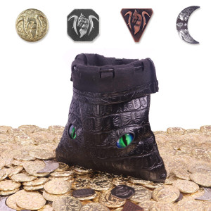 145Pcs Metal Dnd Coins & Leather Bag, Contains 60 Gold Coins, 40 Sliver Coins, 40 Copper Coins And 5 Platinum Coins, Tokens With Glow In The Night Eyes Bag For Rpg Tablelap Games