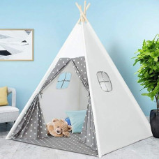 Wilhunter Kids Teepee Tent For Kids, Gray Star Curtain Kids Play Tent Gift For Boys And Girls, Kids Tent Toys For Toddler, Kids Playhouse For Indoor Outdoor Games