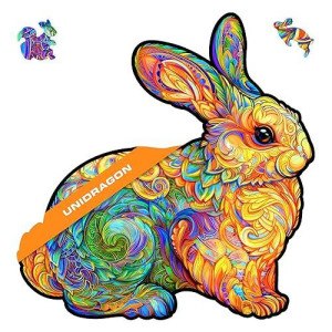 Unidragon Original Wooden Jigsaw Puzzles - Precious Rabbit, 195 Pieces, Medium Size 11.4"X11.8", Beautiful Gift Package, Unique Shape Best Gift For Adults And Kids