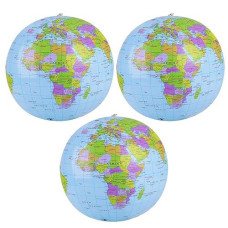Cobee Inflatable Globes, 3 Pcs Pvc World Globe Balls, Globe Of The World, Earth Beach Balss For Beach School Office Education Teaching(16 Inch Before Inflated, 12 Inch After Inflated)