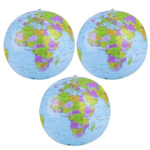 Cobee Inflatable Globes, 3 Pcs Pvc World Globe Balls, Globe Of The World, Earth Beach Balss For Beach School Office Education Teaching(16 Inch Before Inflated, 12 Inch After Inflated)