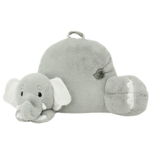 Soft Landing | Nesting Nooks | Soft And Cuddly Portable Back Rest And Reading Pillow With Storage Pocket - Elephant , Grey 15 X 23 X 14 Inches
