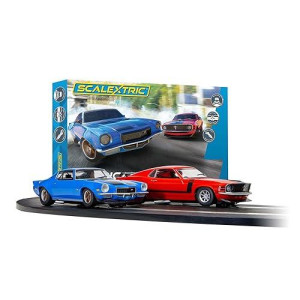 Scalextric C1429T Scalextric American Street Dual (1970S Chevrolet Camaro Vs 1970S Ford Mustang) - Mains Power Slot Car Race Track Sets, 1:32 Scale Set, Electric Racing Toys For Adults & Kids, Age 8+