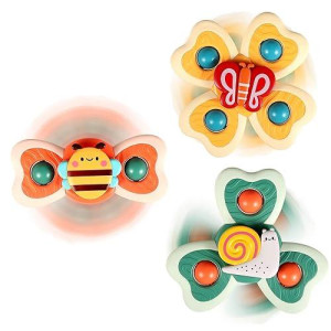 Alasou 3Pcs Suction Cup Spinner Toys For 1 Year Old Boy Girl|Spinning Tops Bath Toys For Kids Ages 1-3|Sensory Toys For Baby 6 12 18 Months Boy Birthday Gift