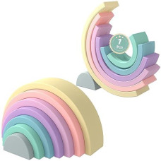 Mcgmitt Rainbow Stacking Toy, Silicone Rainbow Stacker For Todders, Montessori Nesting Blocks , Building Creative Color Shape Matching Toy Set, 7 Layers