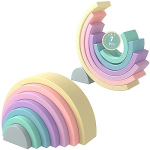 Mcgmitt Rainbow Stacking Toy, Silicone Rainbow Stacker For Todders, Montessori Nesting Blocks , Building Creative Color Shape Matching Toy Set, 7 Layers