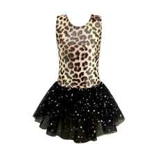 Eqsjiu Toddler Leotards For Girls Ballet Dance Gymnastics Toddlers Leopard Sparkly Stars With Black Tutu Party Dress Outfit With Tutu For 2-3T 2T 3T