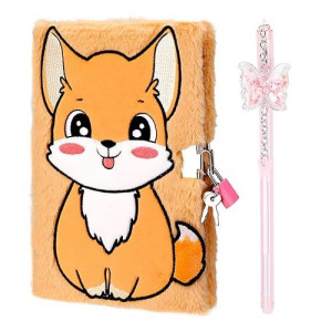 Diary For Girls With Lock And Pen, Cute Fox Journal Diary,160 Pages School Travel Notebook For Kids Writing And Drawing, Kids And Girls Gift Set