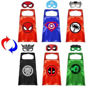 Vosoe Superhero Capes And Masks Double Side Dress Up Costumes Christmas Cosplay Festival Birthday Party Favors For Kids (Double 2 Sets)