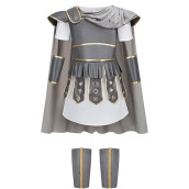 Lmyove Kids Warrior Costume, Halloween Boys Roman Soldier Gladiator Viking Medieval Historical Role Playing Party 4-11Y (Small,Grey)