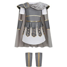Lmyove Kids Warrior Costume, Halloween Boys Roman Soldier Gladiator Viking Medieval Historical Role Playing Party 4-11Y (Large,Grey)