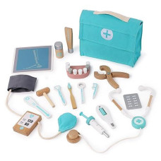 Kidmigo Kids Doctor Kit, 18 Pcs Kids Doctor Playset, Wooden Dentist Kit For Kids, Pretend Play For Toddlers 3-5, Blue