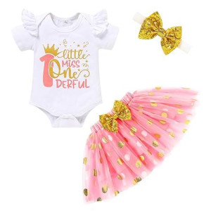 Grnshts Baby Girl 1St Birthday Outfits Little Miss Onederful Romper Tutu Skirt With Headband First Birthday Cake Smash Clothes Set(Deep Pink,12-18M)
