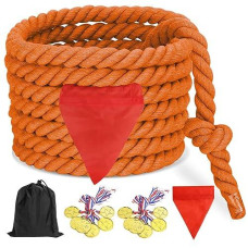 Tug Of War Rope 60Ft For Kids Adults, Outdoor Field Day Family Reunion Birthday Party Games, Outside Yard Backyard Lawn Camping Picnic Carnival Games For Team Building Activities, Orange