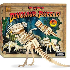 Hapinest 3D Wooden Dinosaur Model Puzzles (Makes 6 Dinos) Crafts For Kids Boys And Girls Ages 5 6 7 8 9 10 11 12 Years Old And Up