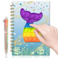 Pop Notebook For Kids, Fidget Girls Diary Journal 8.5X5.3 Inches 160 Lined Pages With 6 Multicolor Pen Spiral Journal For Teenage School Writing Drawing Pop Butterfly It Gifts Stuff Age 6 8 10 12