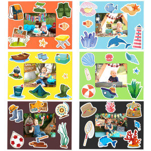 Omlisca Go Fishing Picture Frame Craft Kits 30 Packs Spring Summer Camping Stickers Outdoor Adventure Diy Photo Art For Kids Baby Shower Classroom Game Activities Birthday Party Decoration Supplies