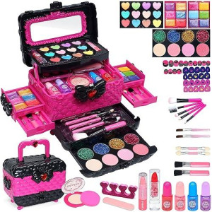 Kids Makeup Kit For Girl - Kids Makeup Kit Toys For Girls Washable Make Up For Little Girls,Non Toxic Toddlers Cosmetic Kits,Child Play Makeup Toys For Girls, Age 3-12 Year Old Children Gift