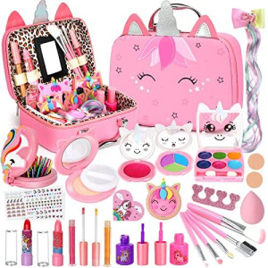 Kids Washable Makeup Girls Toys - Girls Makeup Kit For Kids Make Up Set Real Makeup For Kid Little Girls Toddlers Children Princess Christmas Birthday Gifts Toys For 3 4 5 6 7 8 9 10 Year Old Girls