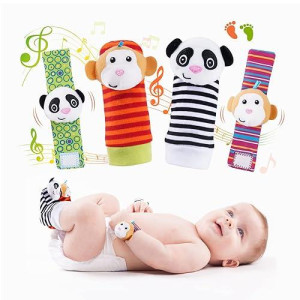 Koty Baby Wrist Rattles Foot Finder Toys Set, Toddler Rattle Sock, Arm Hand Bracelet, Feet Leg Ankle Socks, Gift For Newborn Infant Babies Boy Girl Bebe(Monkey & Panda)