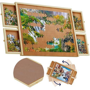1500 Piece Wooden Jigsaw Puzzle Table - 4 Drawers, Rotating Puzzle Board | 35� X 28� Jigsaw Puzzle Board | Puzzle Cover Included - Portable Puzzle Tables For Adults And Kids By Beyond Innoventions