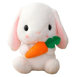 Houpu Soft Toy - Sitting Lop Eared Rabbit, Easter White Rabbit Stuffed Bunny Animal With Carrot Soft Lovely Realistic Long-Eared Standing Pink Plush Toys (White-Carrot,29.5In/75Cm)