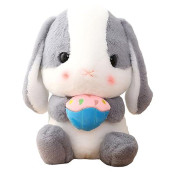 Houpu Soft Toy - Sitting Lop Eared Rabbit, Easter White Rabbit Stuffed Bunny Animal With Carrot Soft Lovely Realistic Long-Eared Standing Pink Plush Toys (Ash White-Cake,25.5In/65Cm)