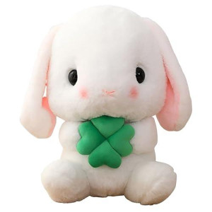Houpu Soft Toy - Sitting Lop Eared Rabbit, Easter White Rabbit Stuffed Bunny Animal With Carrot Soft Lovely Realistic Long-Eared Standing Pink Plush Toys (White-Four Leaf,12.5In/32Cm)