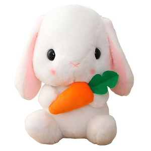 Houpu Soft Toy - Sitting Lop Eared Rabbit, Easter White Rabbit Stuffed Bunny Animal With Carrot Soft Lovely Realistic Long-Eared Standing Pink Plush Toys (White-Carrot,25.5In/65Cm)