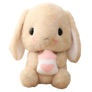 Houpu Soft Toy - Sitting Lop Eared Rabbit, Easter White Rabbit Stuffed Bunny Animal With Carrot Soft Lovely Realistic Long-Eared Standing Pink Plush Toys (Brown-Milk Bottle,29.5In/75Cm)