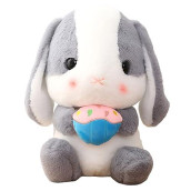 Houpu Soft Toy - Sitting Lop Eared Rabbit, Easter White Rabbit Stuffed Bunny Animal With Carrot Soft Lovely Realistic Long-Eared Standing Pink Plush Toys (Ash White-Cake,29.5In/75Cm)