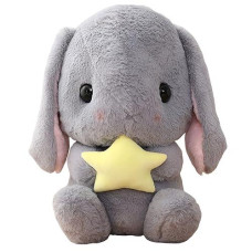 Houpu Soft Toy - Sitting Lop Eared Rabbit, Easter White Rabbit Stuffed Bunny Animal With Carrot Soft Lovely Realistic Long-Eared Standing Pink Plush Toys (Gray-Star,12.5In/32Cm)