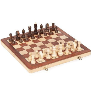 Lingle 15 Inch Travel Wooden Folding Chess Set W/ 3 Inch Kh Chess Pieces-Mahogany & Maple Inlay Board Games/Muslim Friendly
