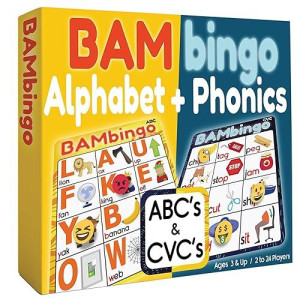 The Bambino Tree Alphabet And Phonics Bingo - Abc Learning Letter Recognition And Cvc Words With Pictures - Phonics Games For Kids Ages 3-6 Preschool Kindergarten
