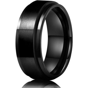 Spinner Ring For Men Anxiety - 8Mm Black Stainless Steel Mens Spinner Ring Spin Plain Band Stress Relief Anxiety Ring For Men Boy Jewelry Size 9