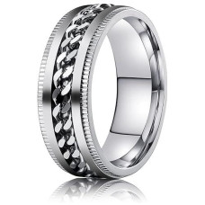 Laoyou Mens Spinner Ring For Anxiety - 8Mm Stainless Steel Silver Color Spinner Ring Relief Anxiety Ring For Men Boy Spinning Band Jewelry Size 10