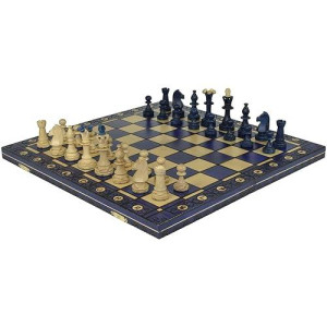 Beautiful Handcrafted Wooden Chess Set With Wooden Board And Handcrafted Chess Pieces - Gift Idea Products (16" (40 Cm) Blue)