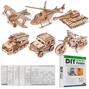 Calary 3D Wooden Puzzle Simulation Animal Dinosaur Assembly Diy Model Toy For Kids And Adults,Set Of 6